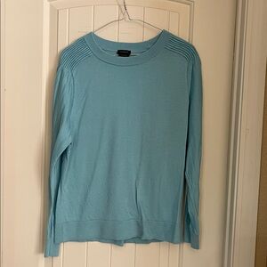 Talbots Sweater Womens Size Large Blue Pure Merino Wool Crewneck Puff Sleeve